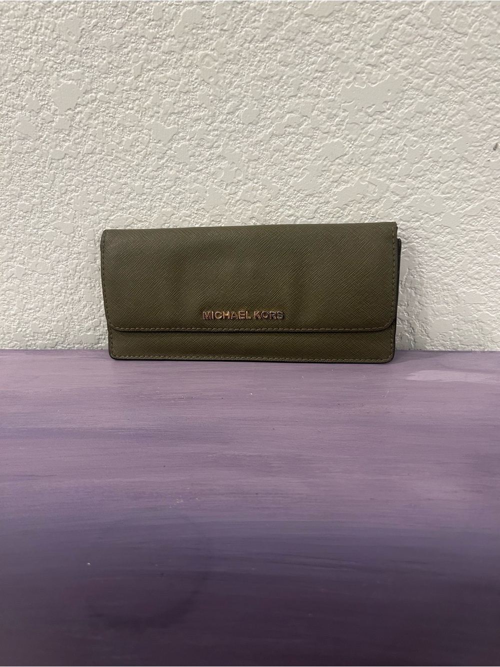Michael Kors Olive Saffiano Leather Continental Wallet with Gold Logo
